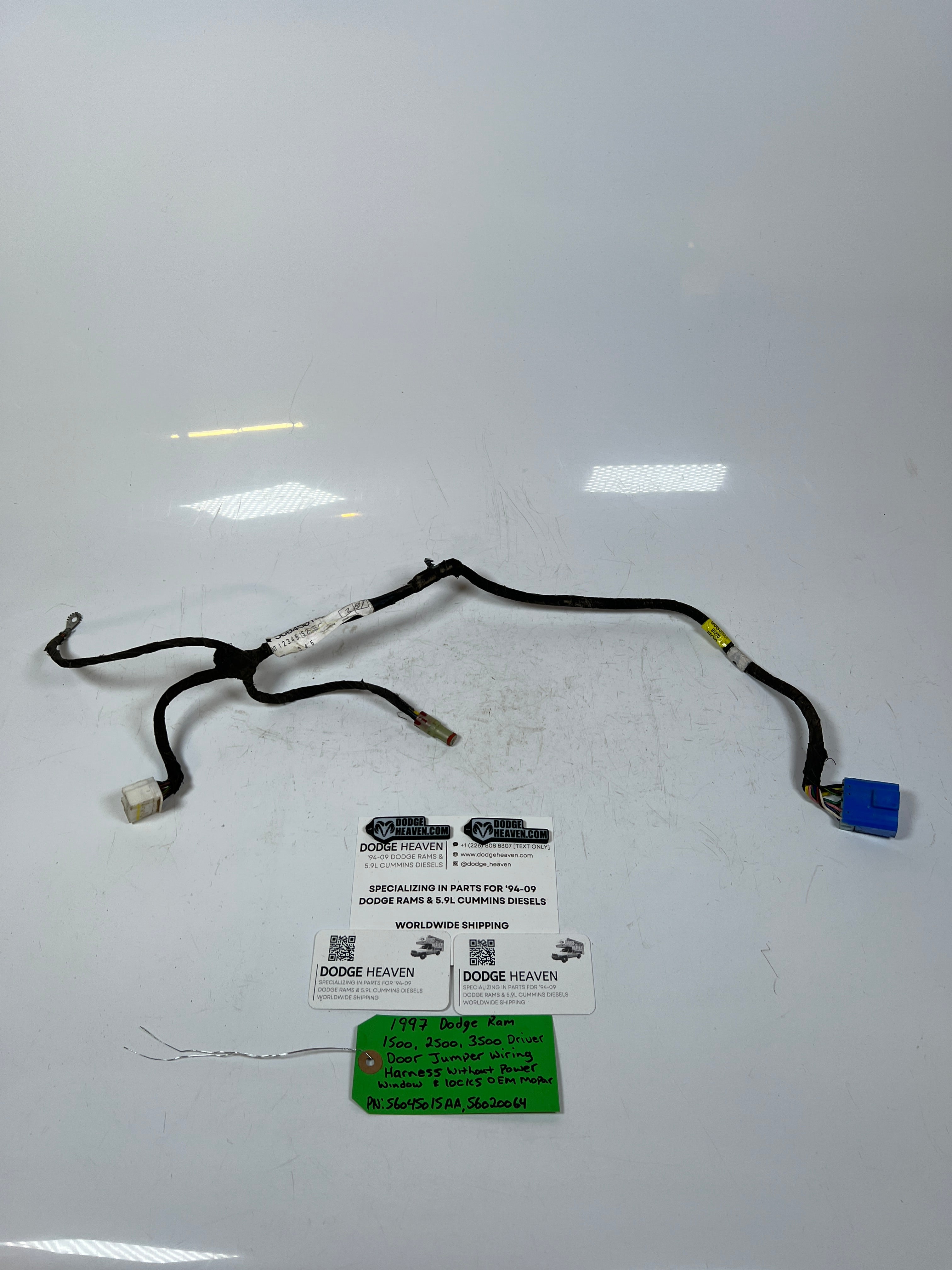 1997-1997 Dodge Ram 1500 2500 3500 Driver Door Jumper Wiring Harness W/O Power