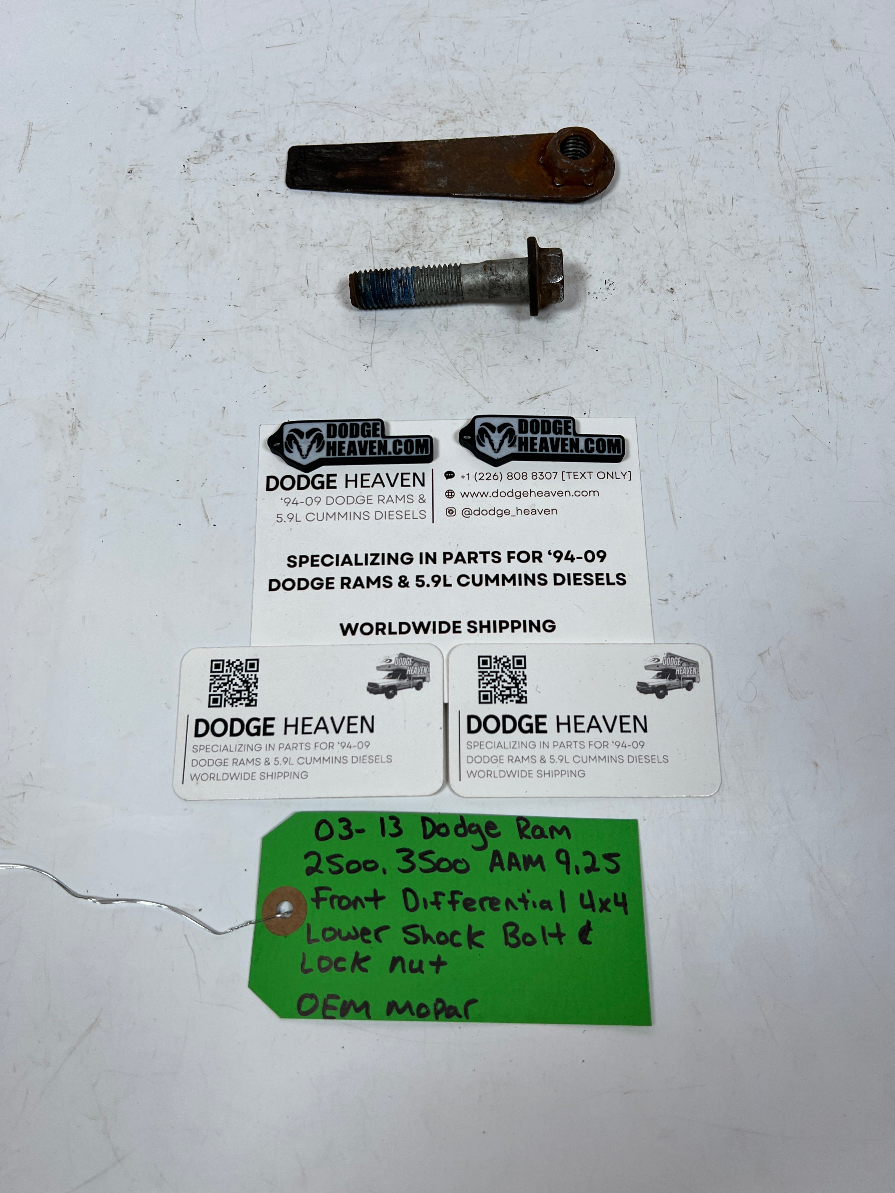 2003-2013 Dodge Ram AAM 9.25 Front Diff 4x4 Lower Shock Bolt & Jam Nut
