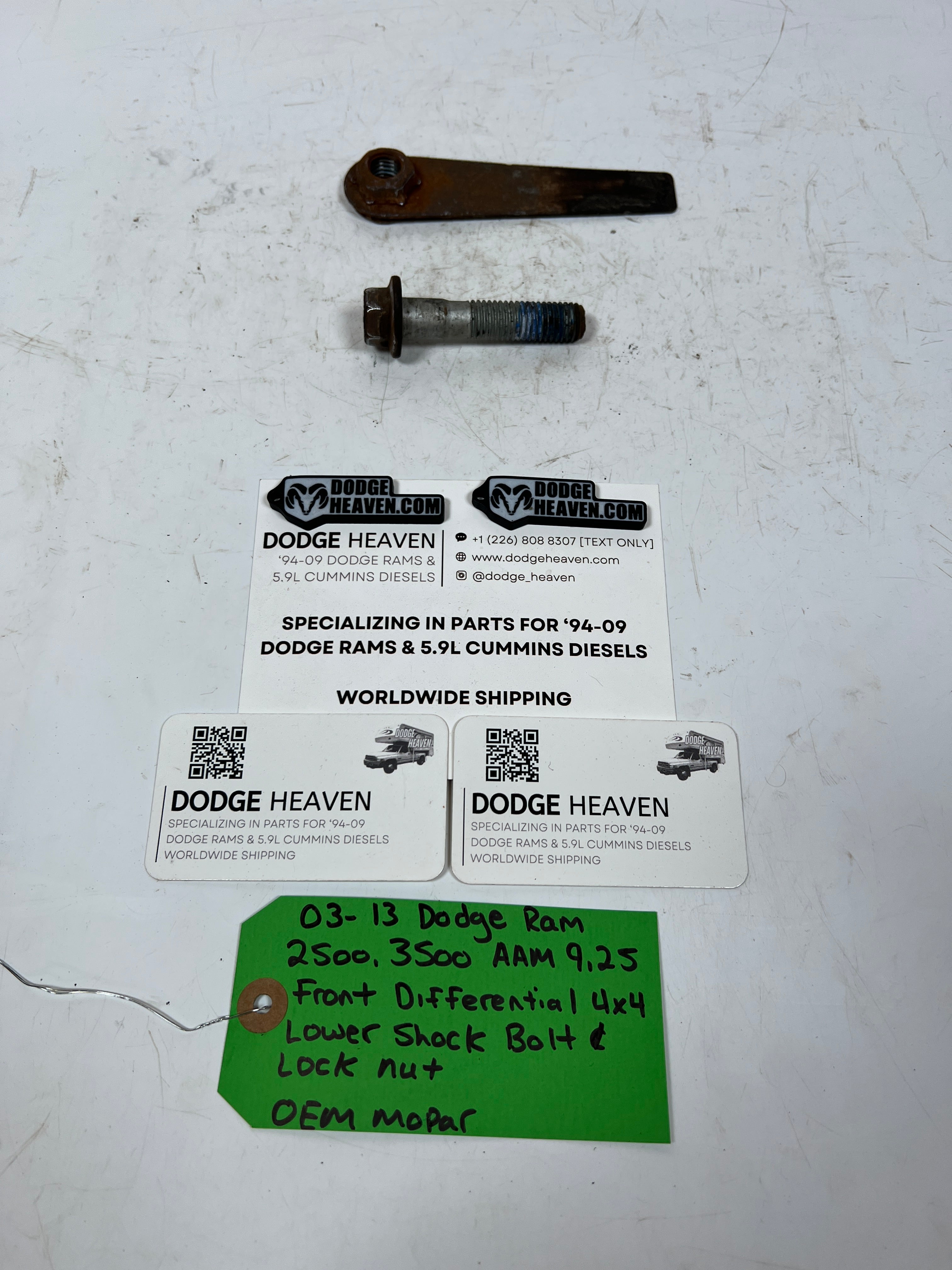 2003-2013 Dodge Ram AAM 9.25 Front Diff 4x4 Lower Shock Bolt & Jam Nut