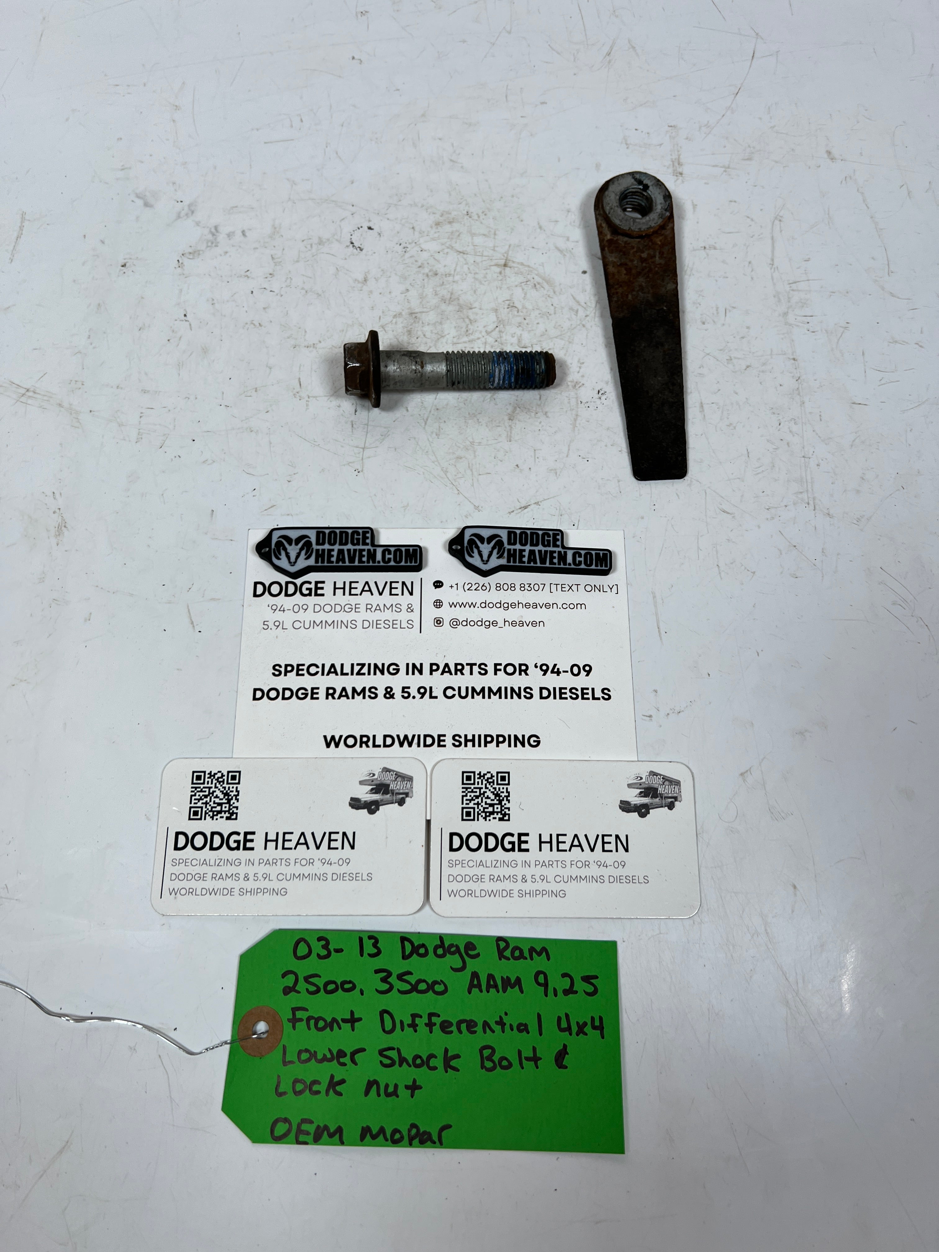 2003-2013 Dodge Ram AAM 9.25 Front Diff 4x4 Lower Shock Bolt & Jam Nut