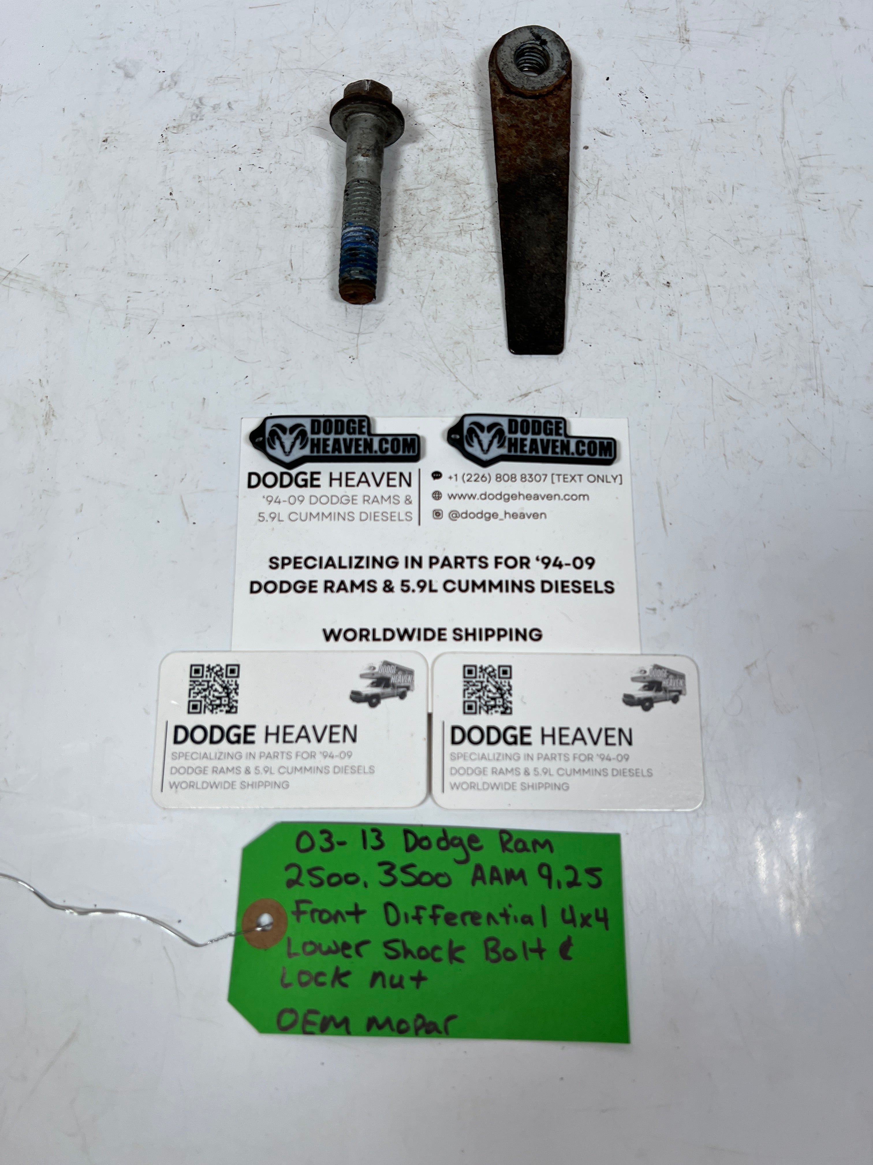 2003-2013 Dodge Ram AAM 9.25 Front Diff 4x4 Lower Shock Bolt & Jam Nut