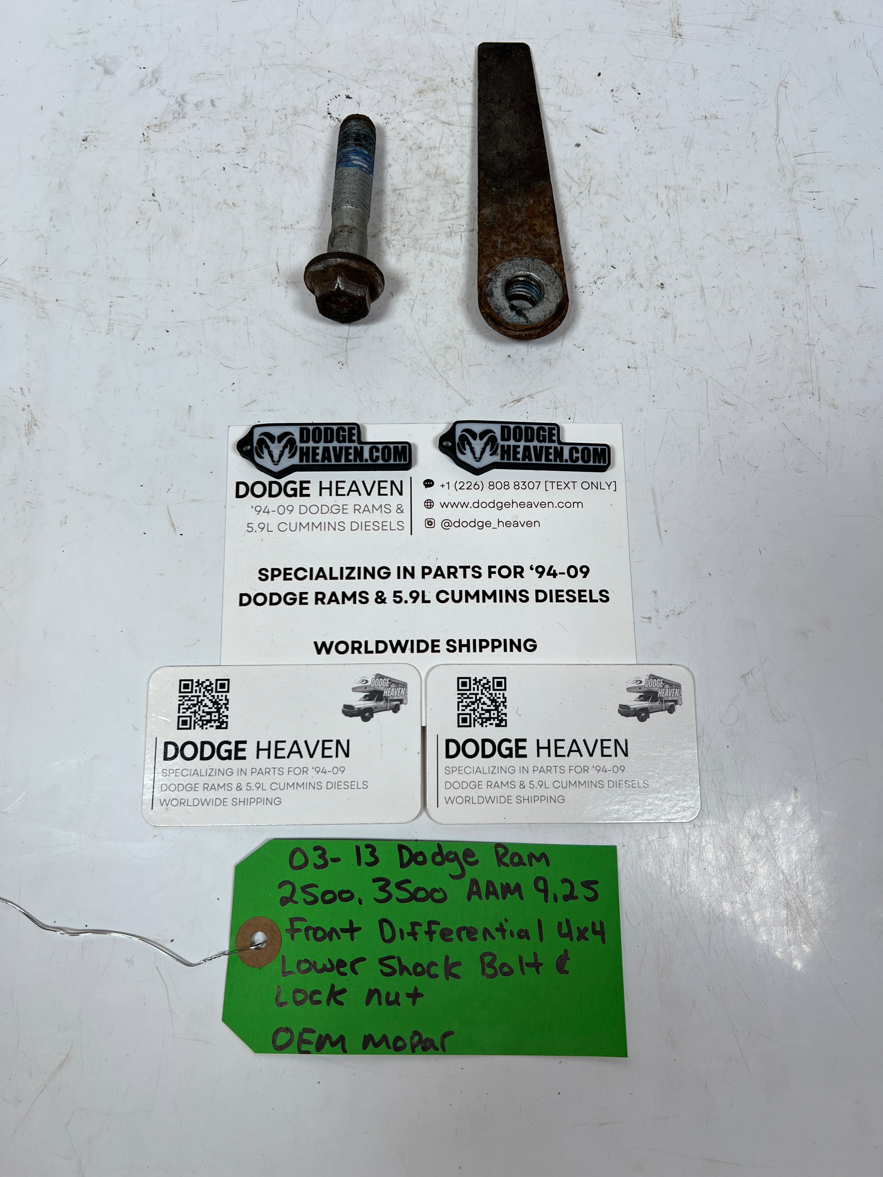 2003-2013 Dodge Ram AAM 9.25 Front Diff 4x4 Lower Shock Bolt & Jam Nut