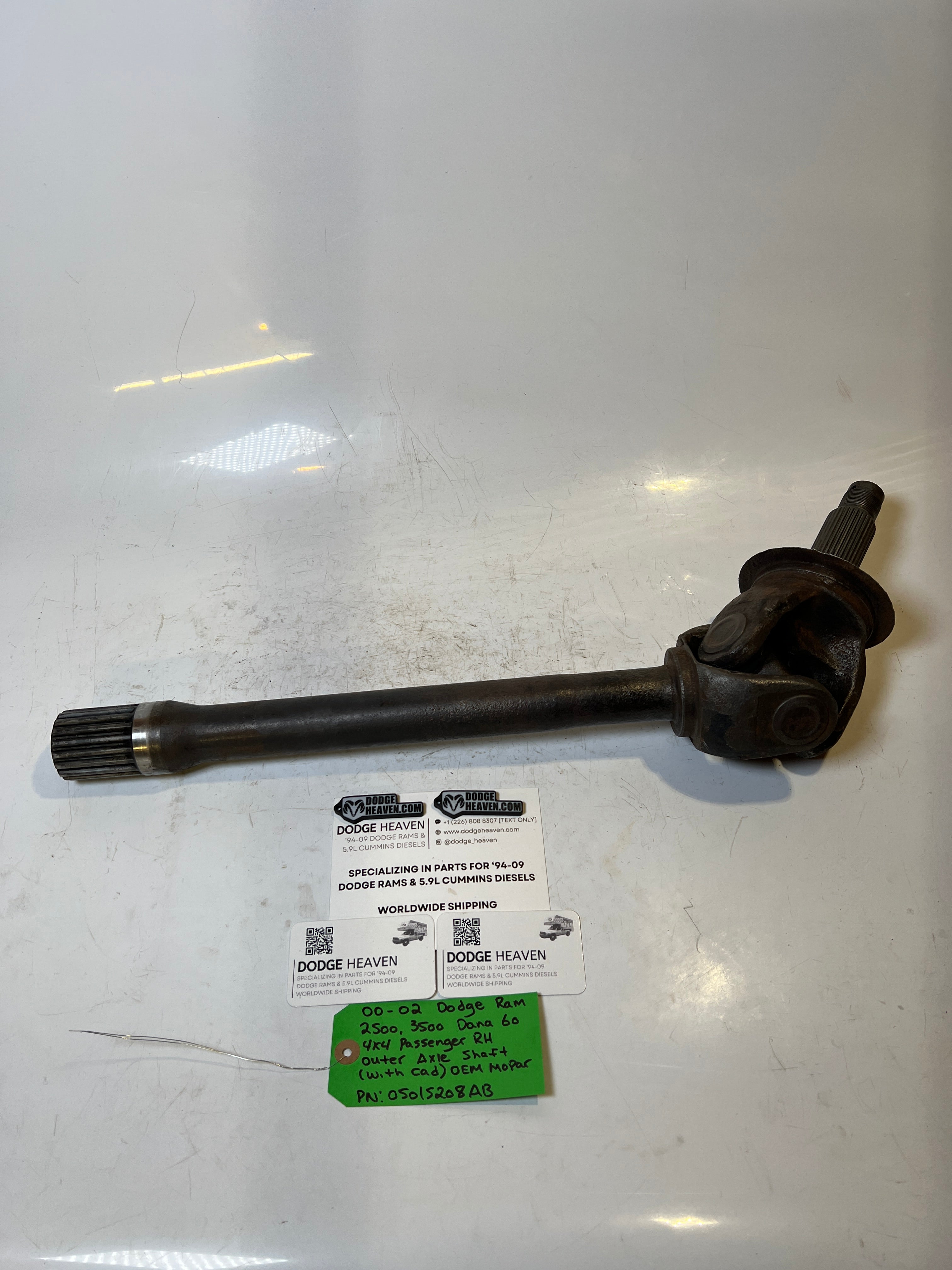 2000-2002 Dodge Ram 2500 3500 Dana 60 Passenger RH Outer Axle Shaft With CAD