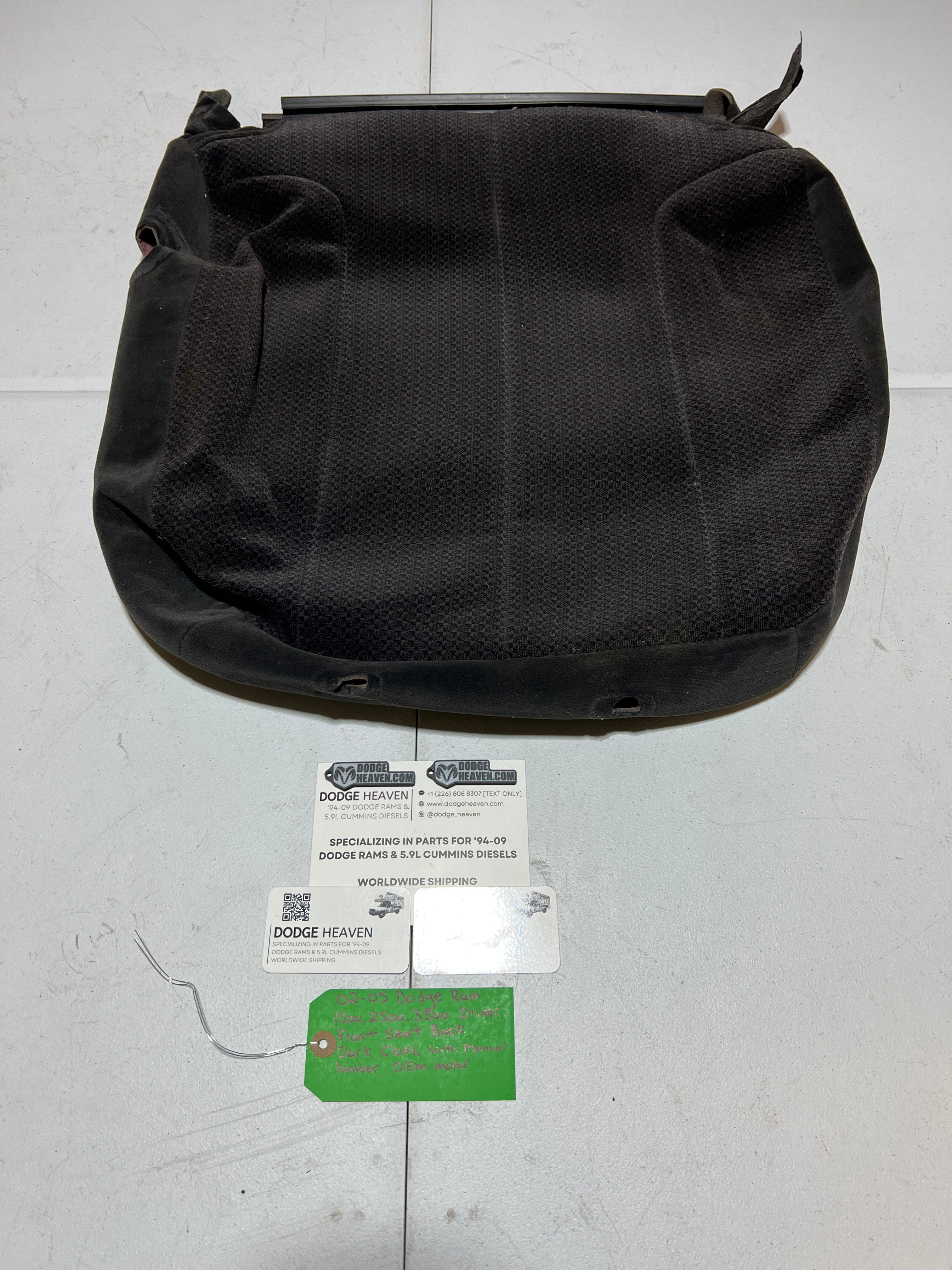 2002-2005 Dodge Ram 1500-3500 Driver Seat Back Upholstery Cover Dark Grey