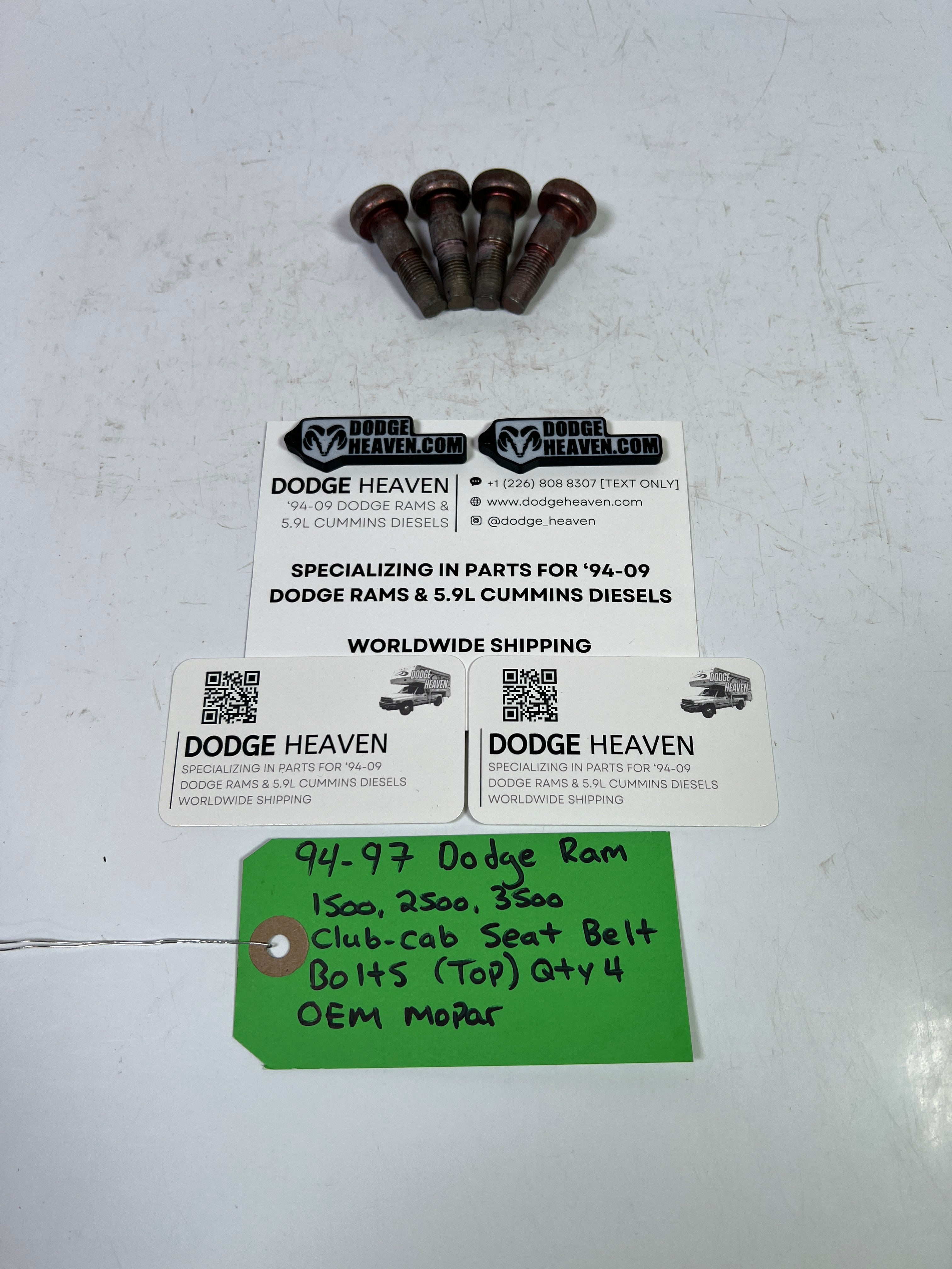 1994-1997 Dodge Ram 1500-3500 Club Cab Seat Belt Bolts (Top) Qty 4