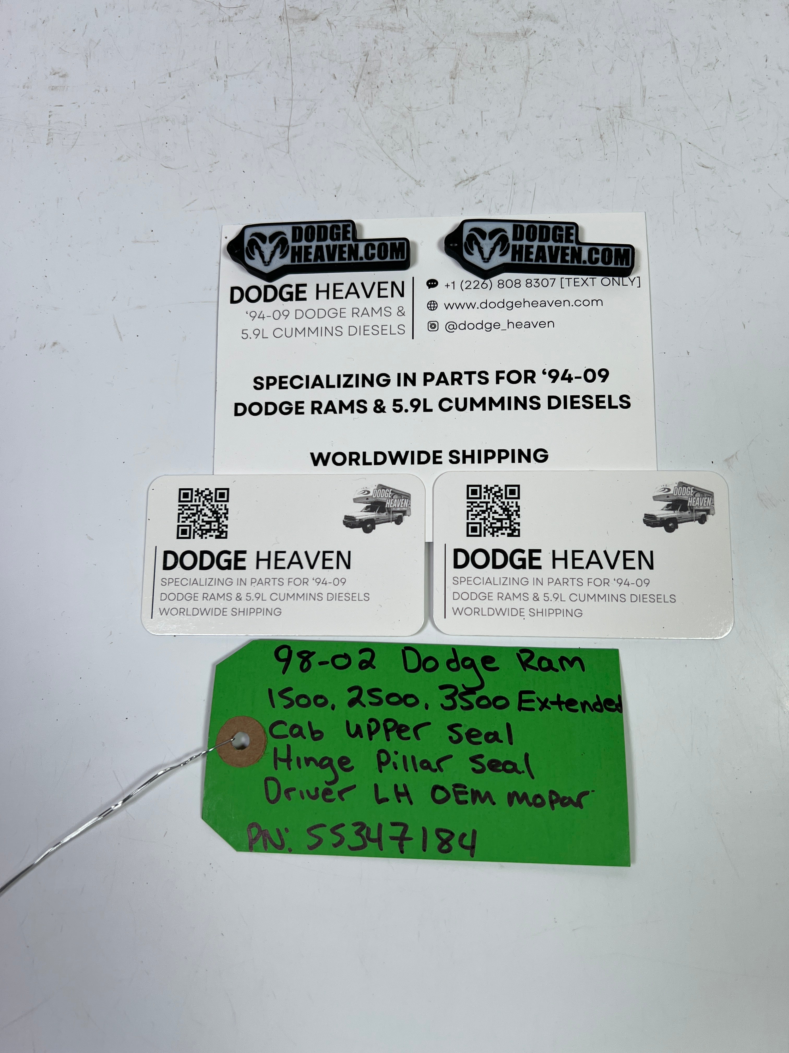 1998-2002 Dodge Ram 1500-3500 Extended Cab Rear Door Upper Seal LH & RH