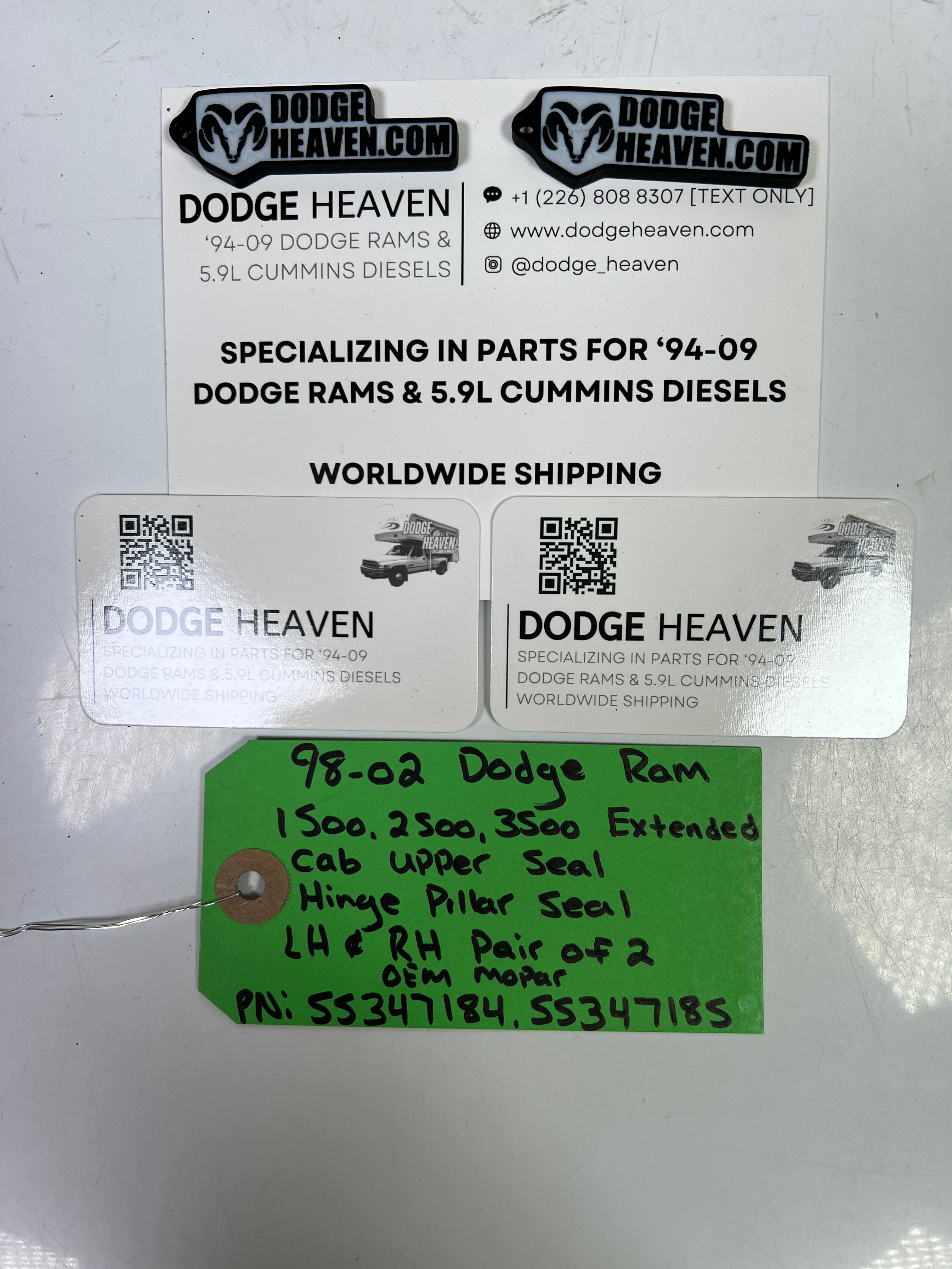 1998-2002 Dodge Ram 1500-3500 Extended Cab Rear Door Upper Seal LH & RH