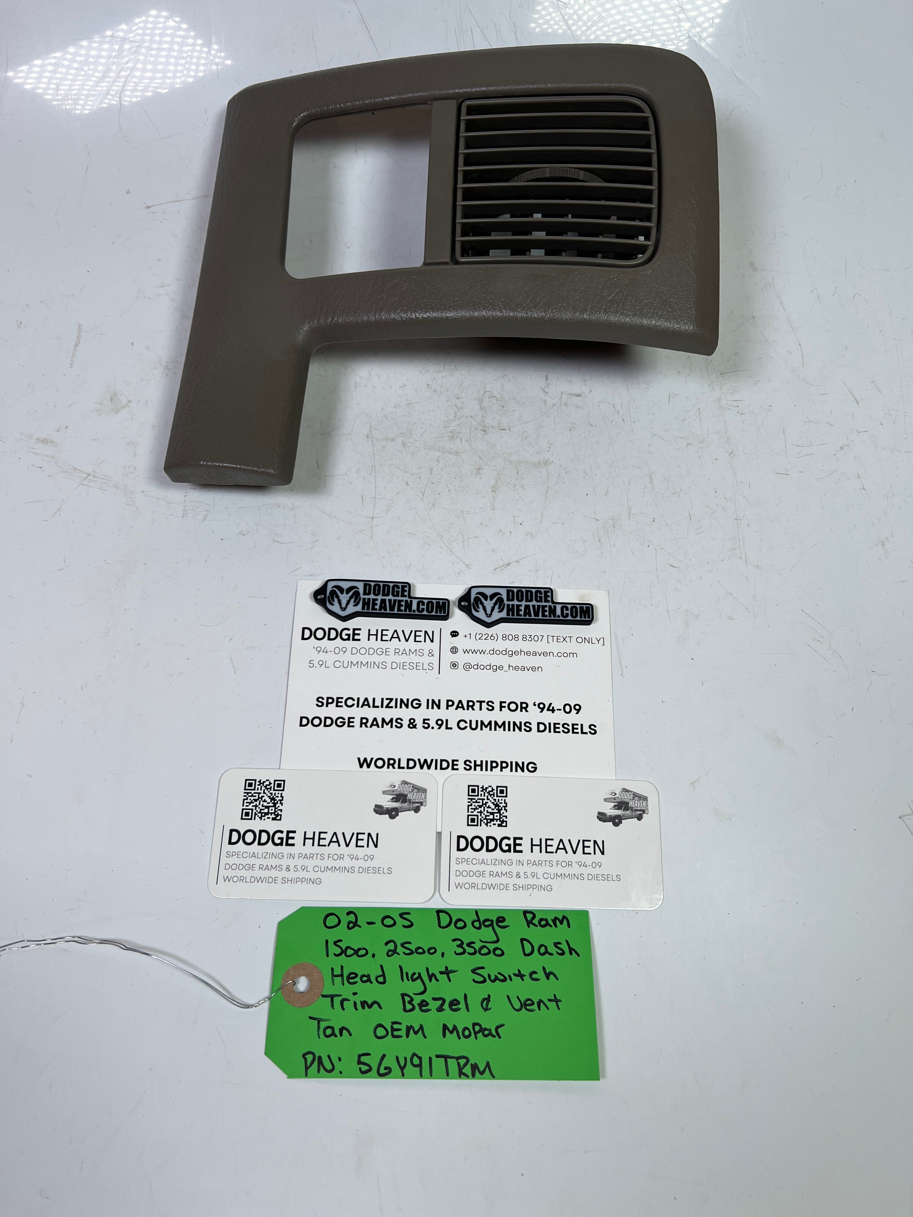 2002-2005 Dodge Ram 1500-3500 Dash Headlight Switch Trim Bezel & Vent Tan