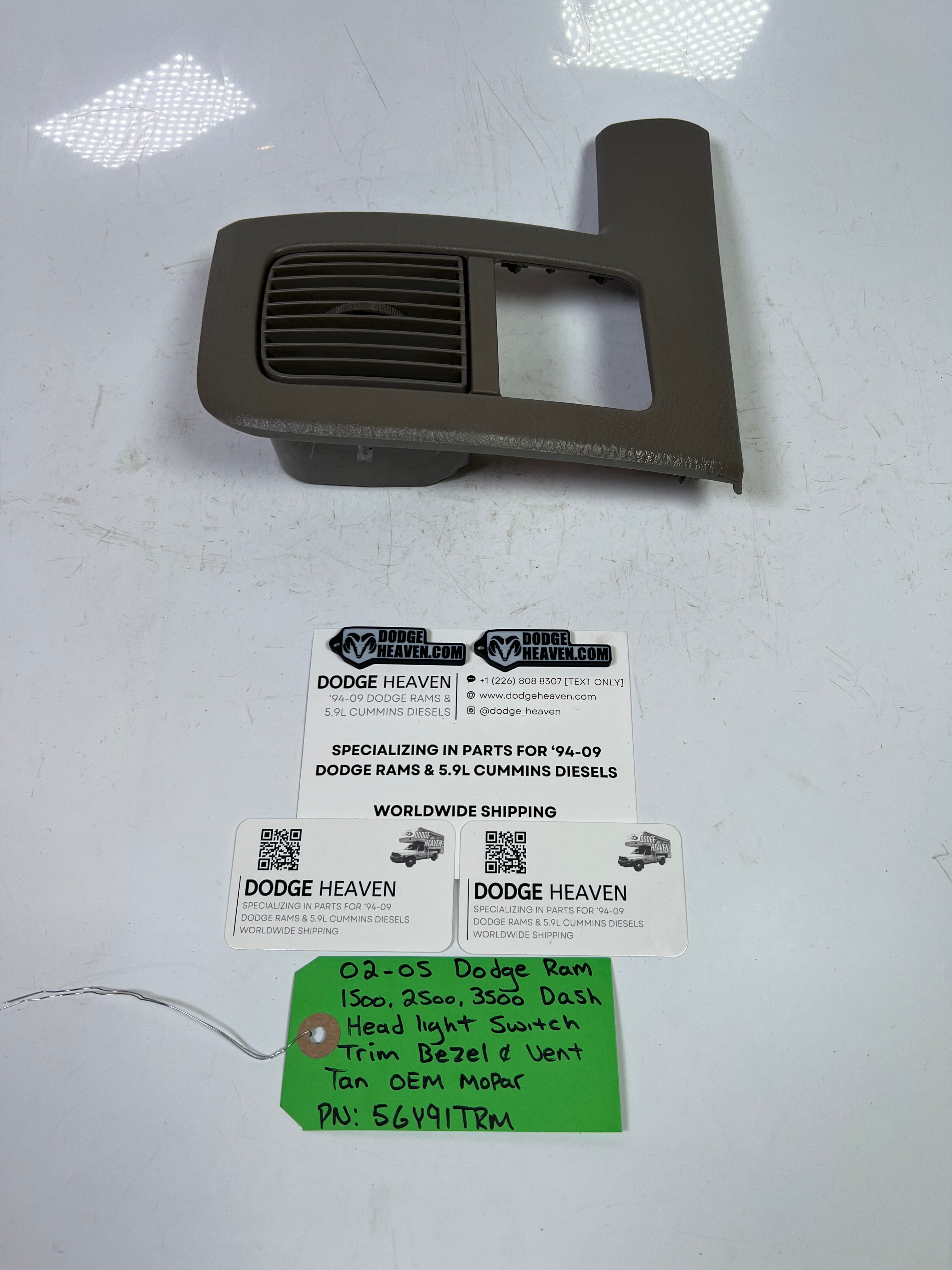 2002-2005 Dodge Ram 1500-3500 Dash Headlight Switch Trim Bezel & Vent Tan