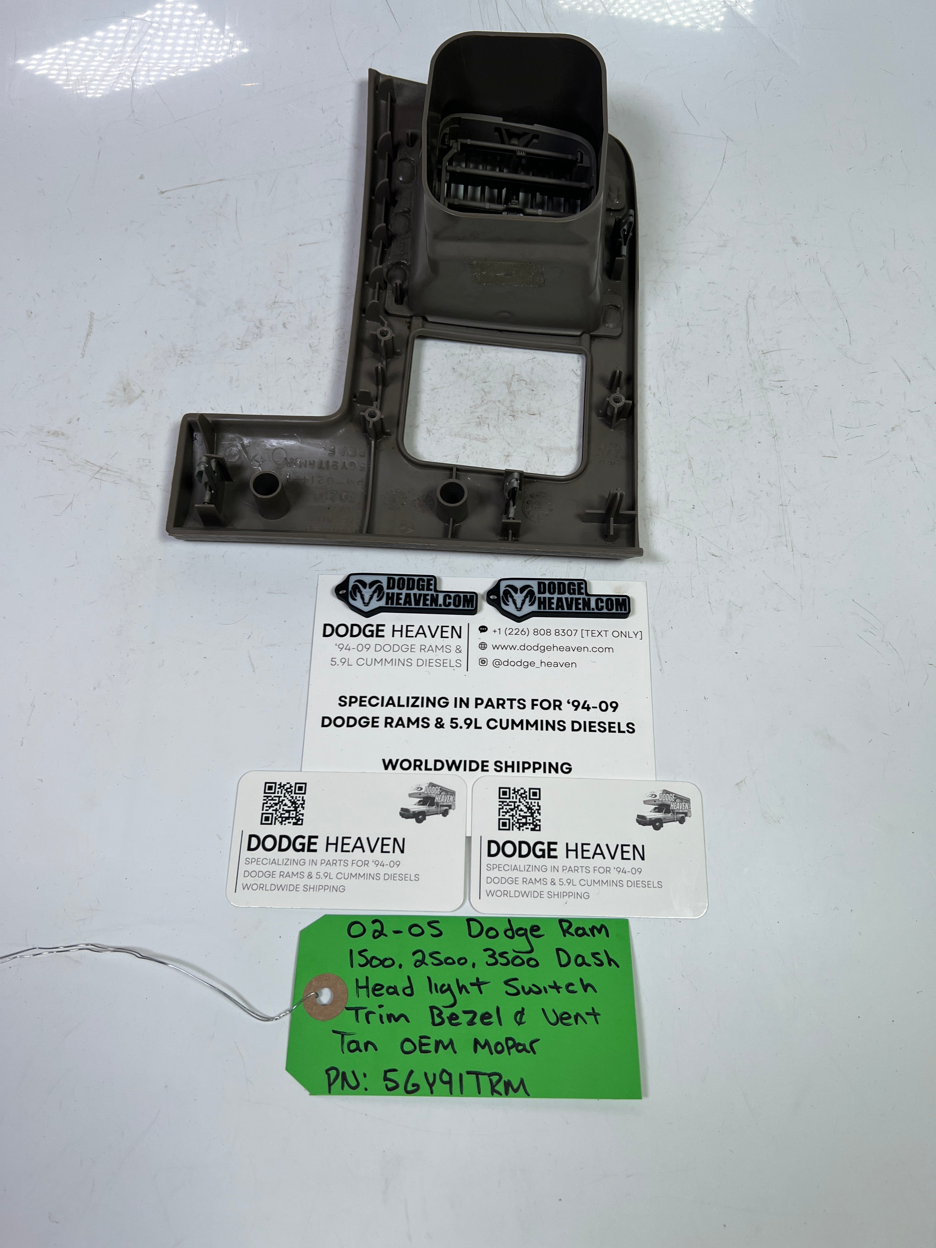2002-2005 Dodge Ram 1500-3500 Dash Headlight Switch Trim Bezel & Vent Tan