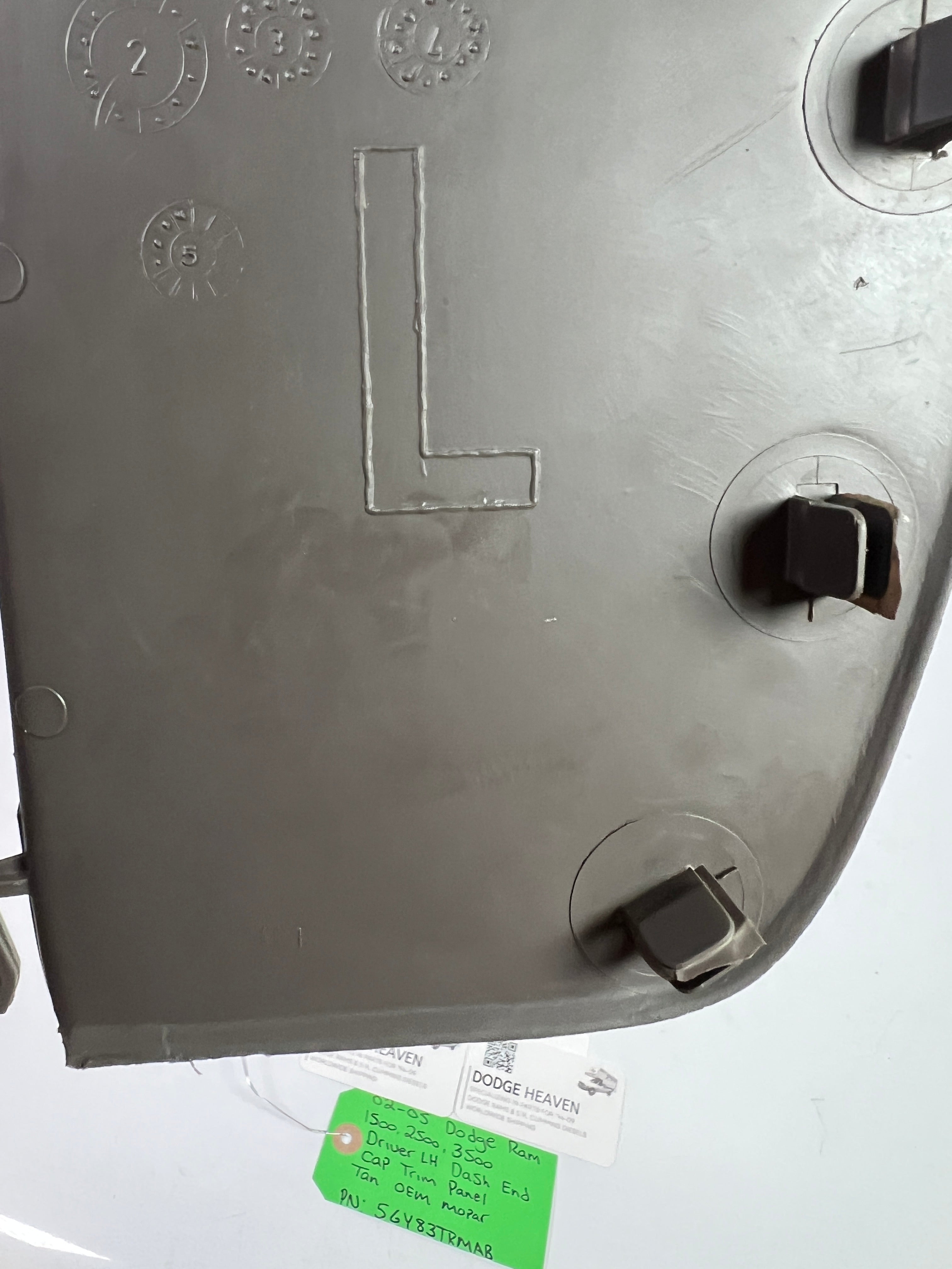 2002-2005 Dodge Ram 1500-3500 Driver Side Dash End Cap Trim Cover Tan