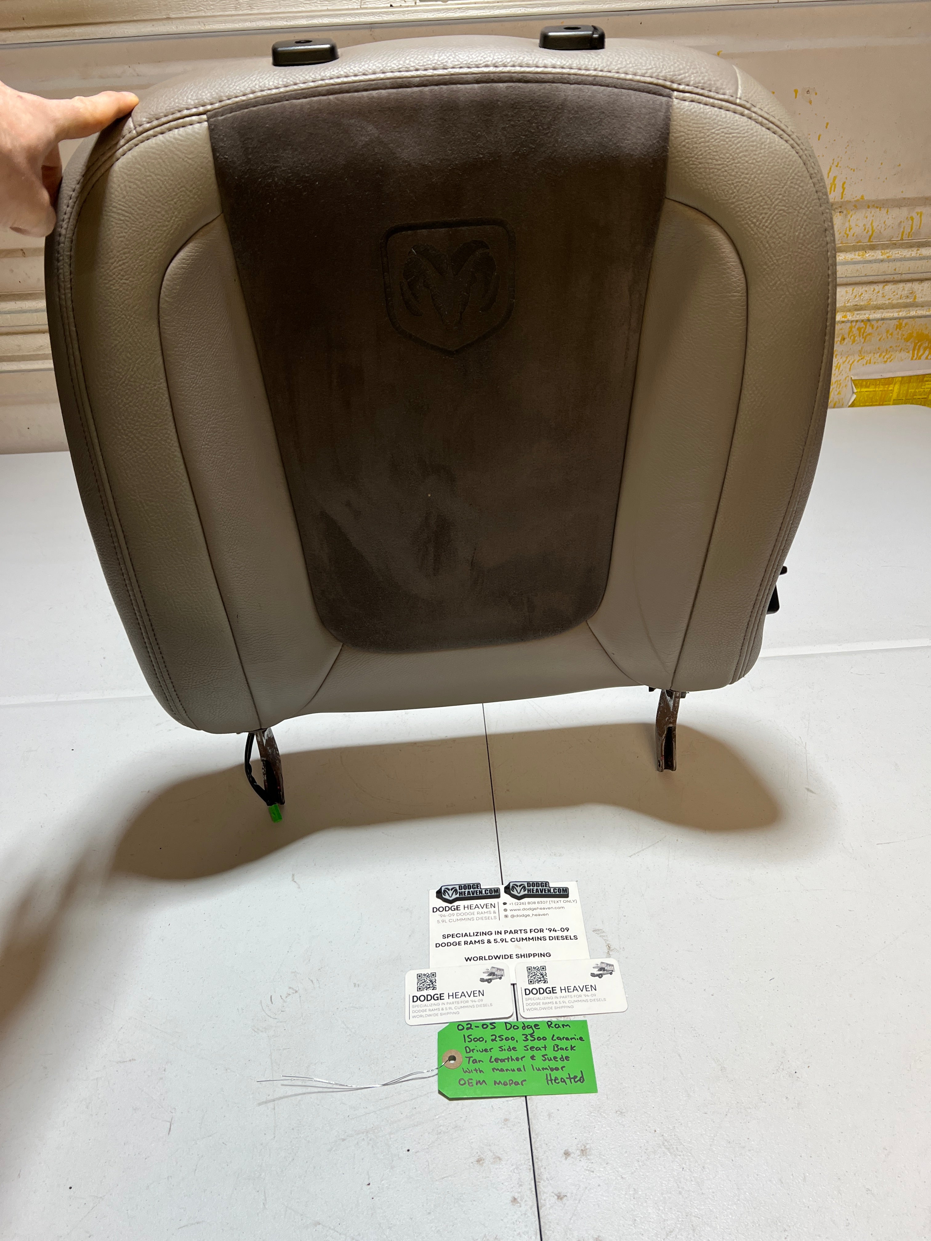 2002-2005 Dodge Ram Driver Side Seat Back Tan Leather & Suede Heated