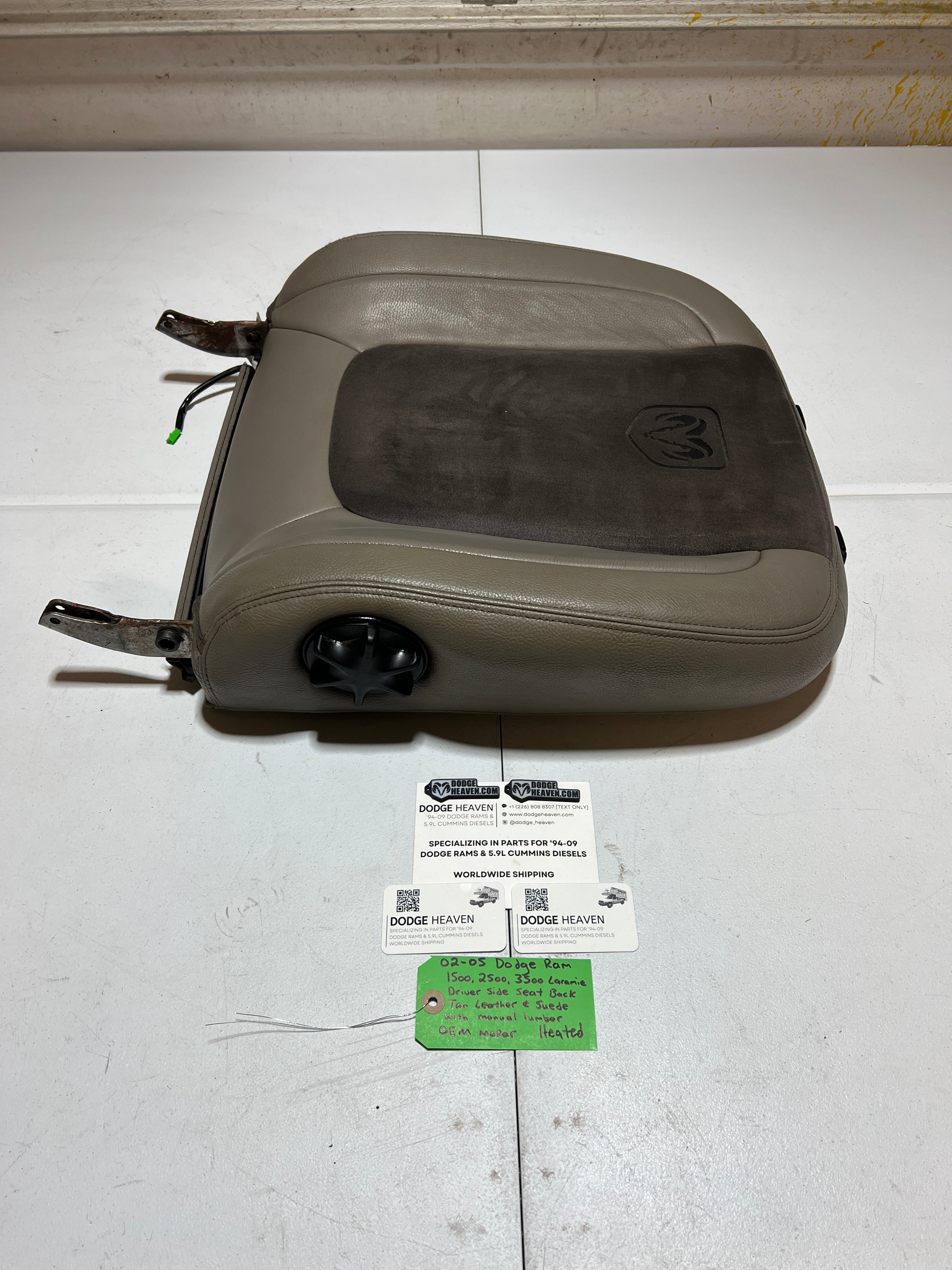 2002-2005 Dodge Ram Driver Side Seat Back Tan Leather & Suede Heated