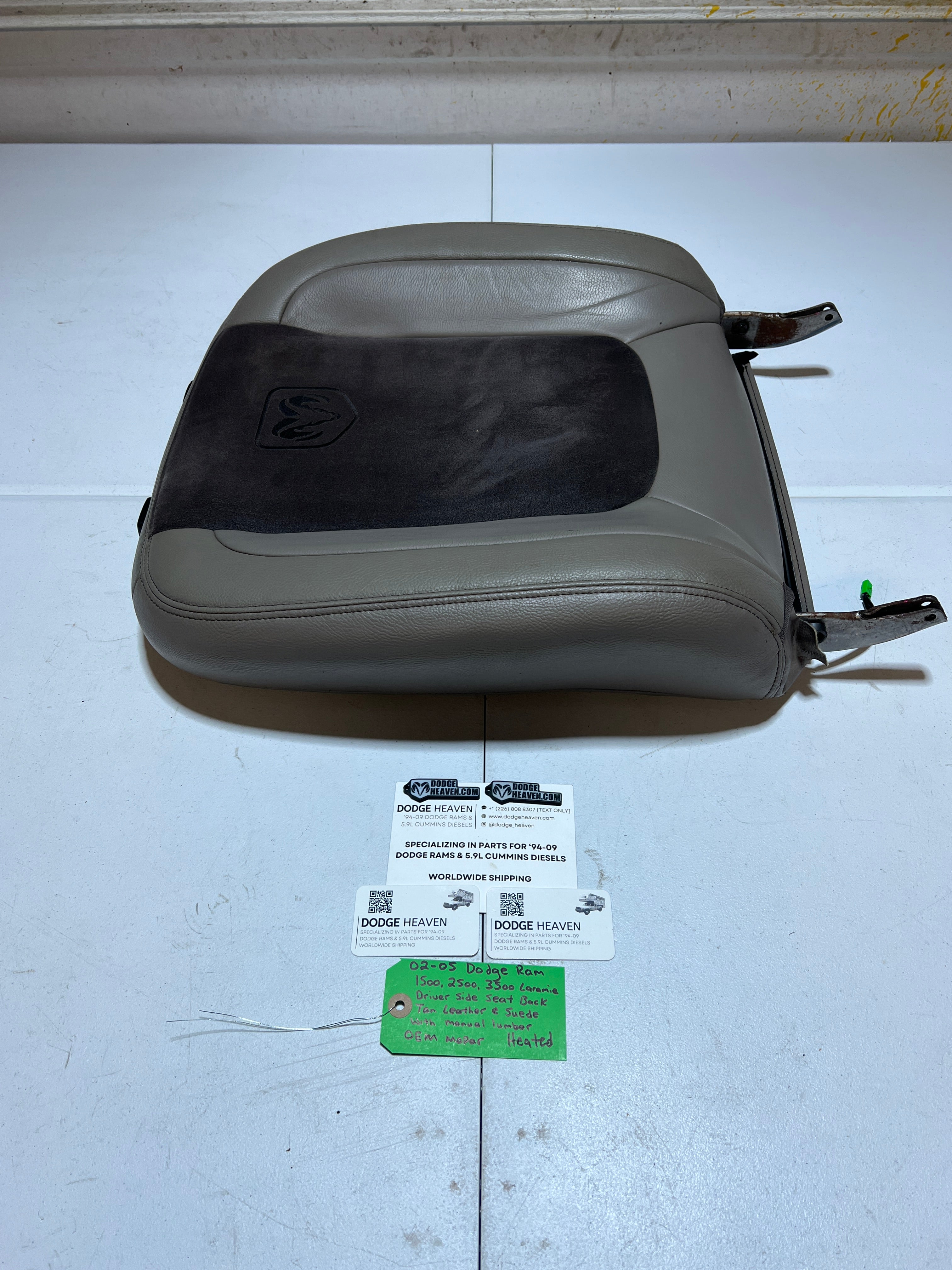 2002-2005 Dodge Ram Driver Side Seat Back Tan Leather & Suede Heated