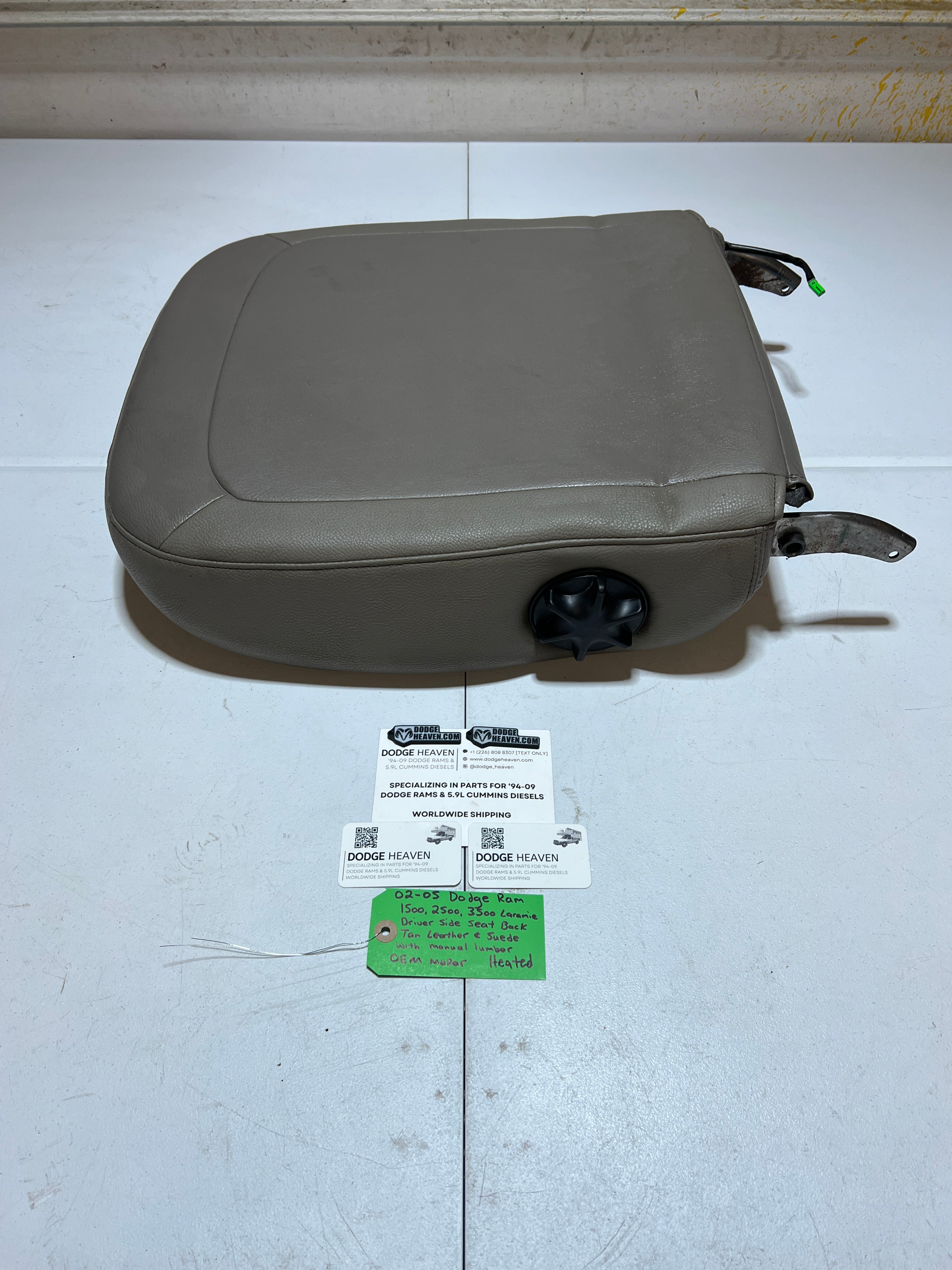 2002-2005 Dodge Ram Driver Side Seat Back Tan Leather & Suede Heated