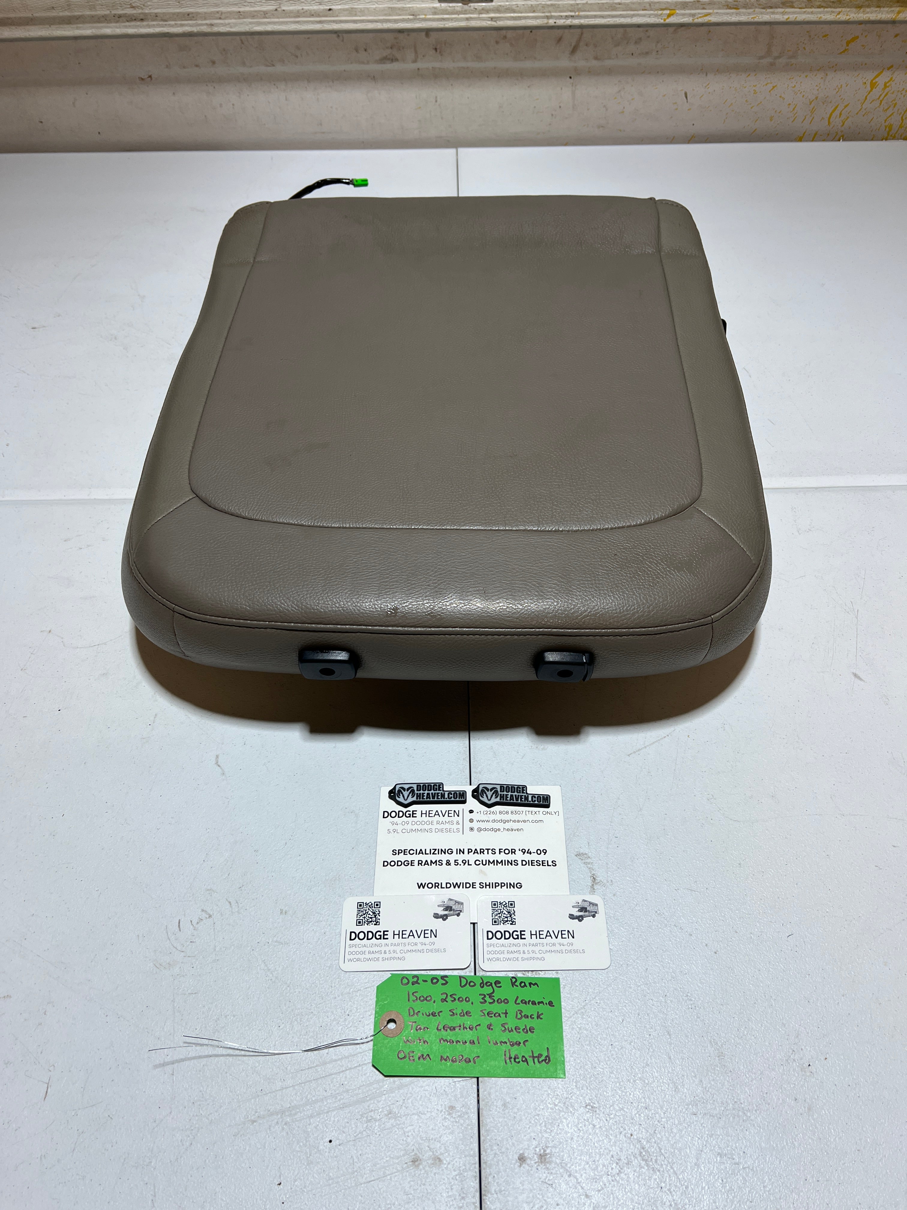 2002-2005 Dodge Ram Driver Side Seat Back Tan Leather & Suede Heated