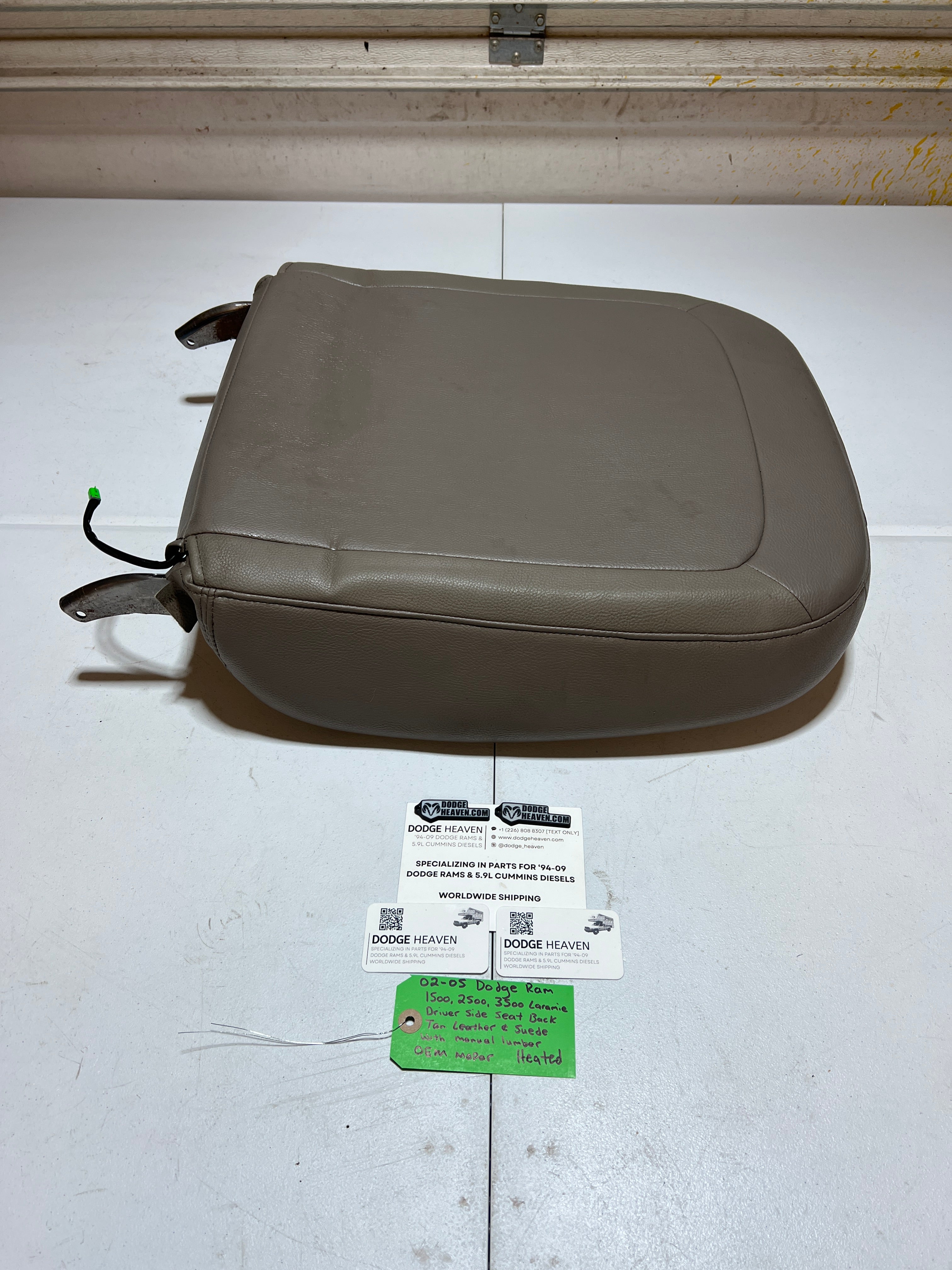 2002-2005 Dodge Ram Driver Side Seat Back Tan Leather & Suede Heated