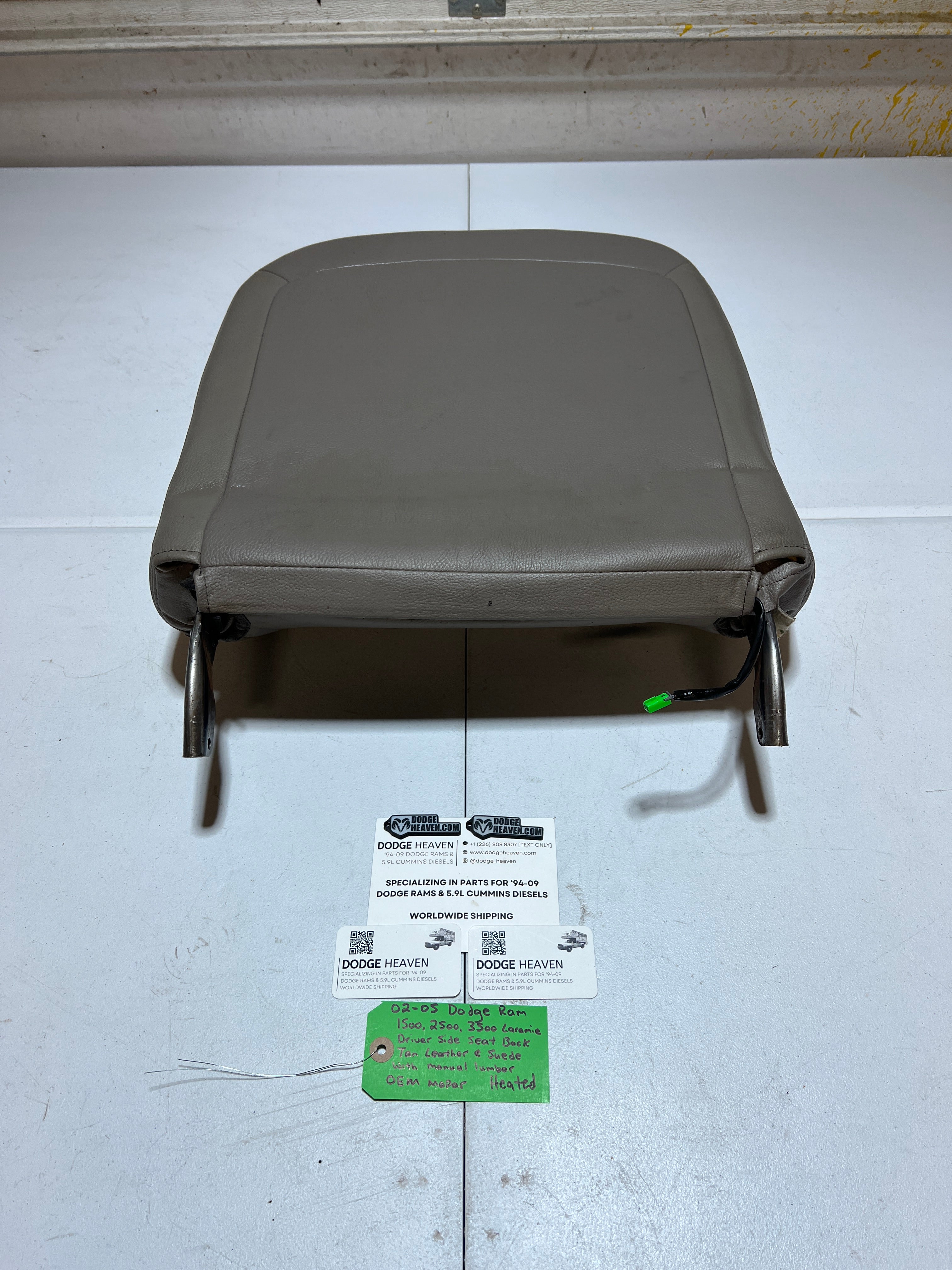 2002-2005 Dodge Ram Driver Side Seat Back Tan Leather & Suede Heated
