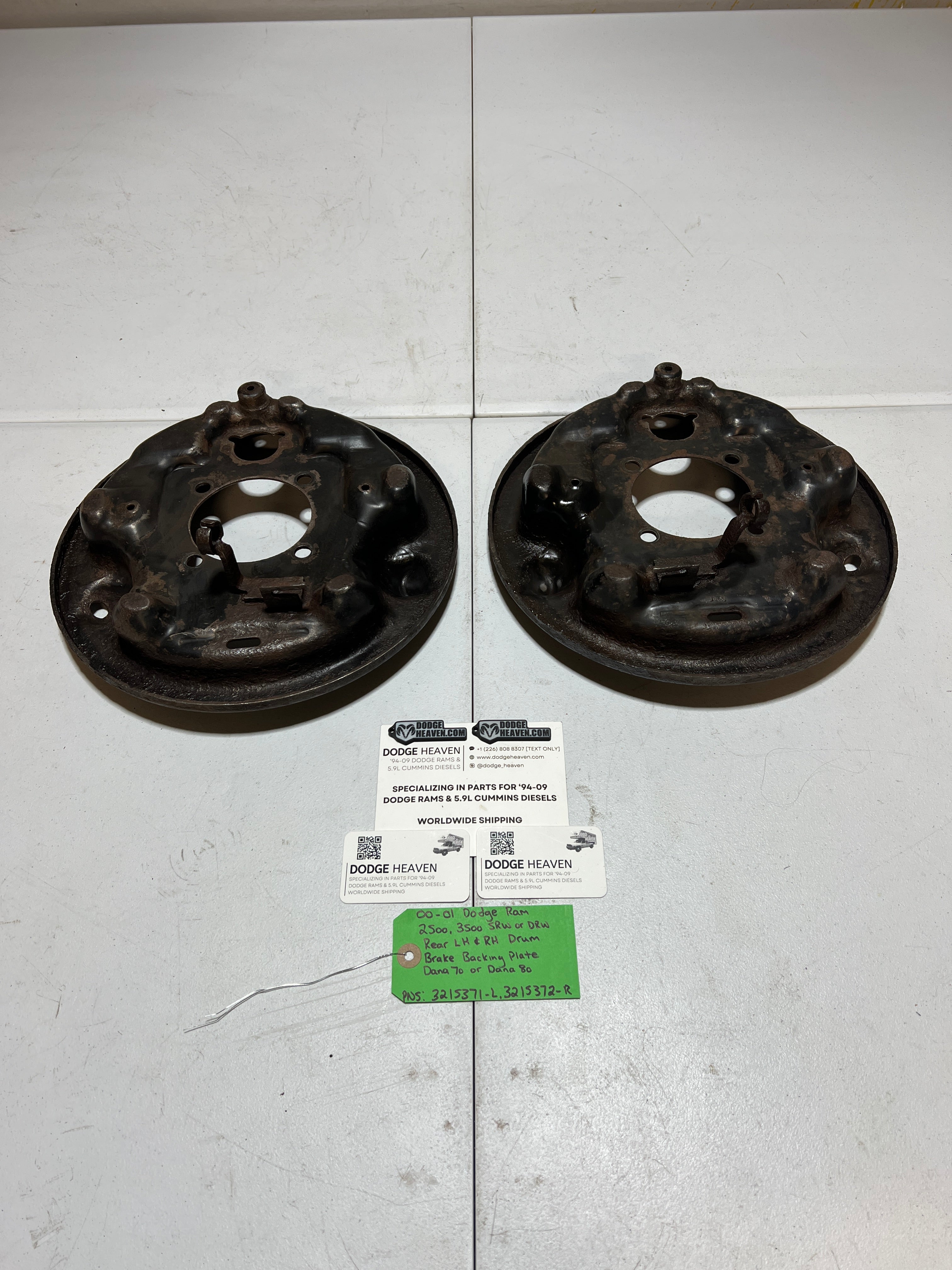 2000-2001 Dodge Ram 2500 3500 Rear LH & RH Drum Brake Backing Plates