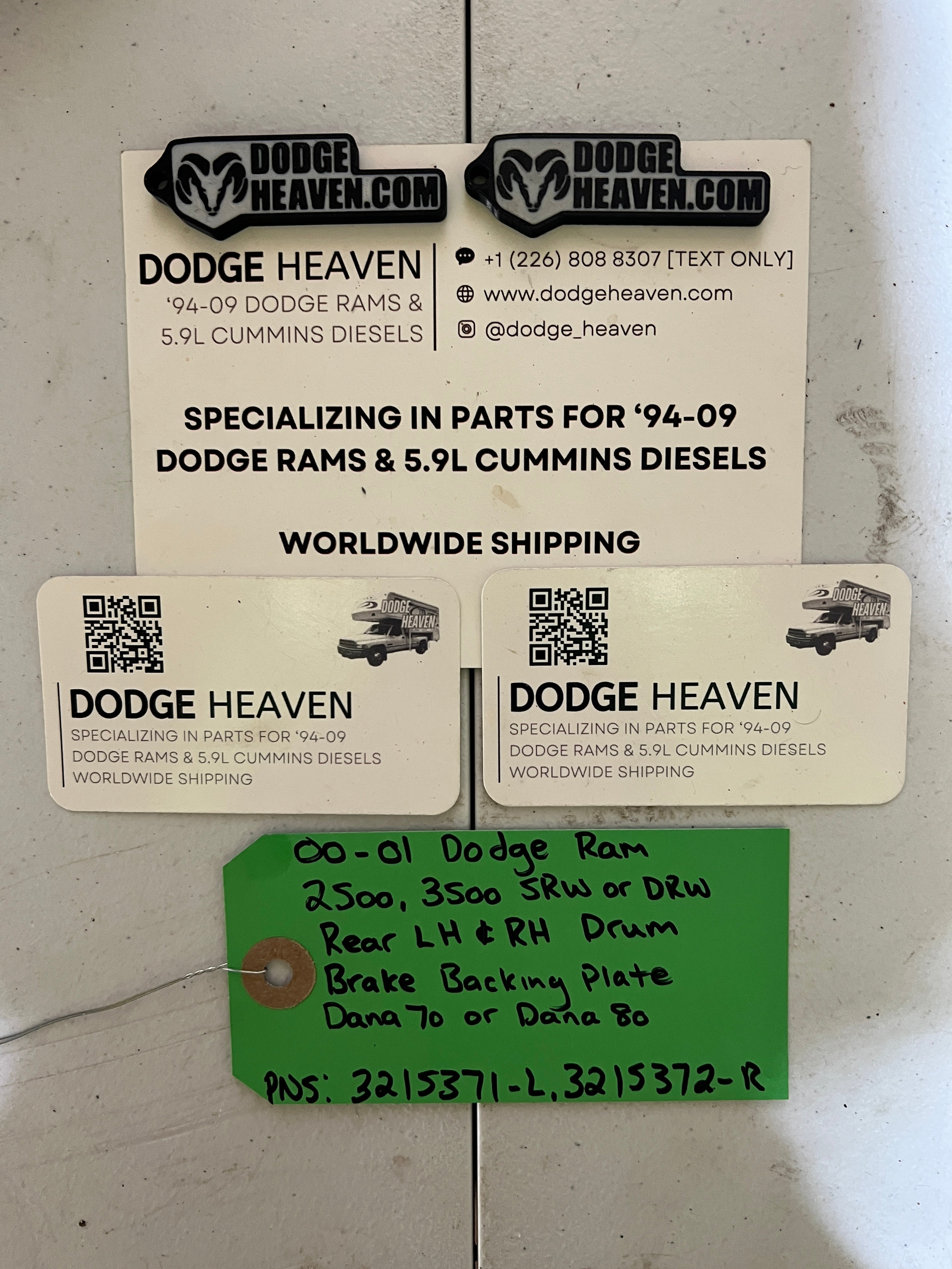 2000-2001 Dodge Ram 2500 3500 Rear LH & RH Drum Brake Backing Plates