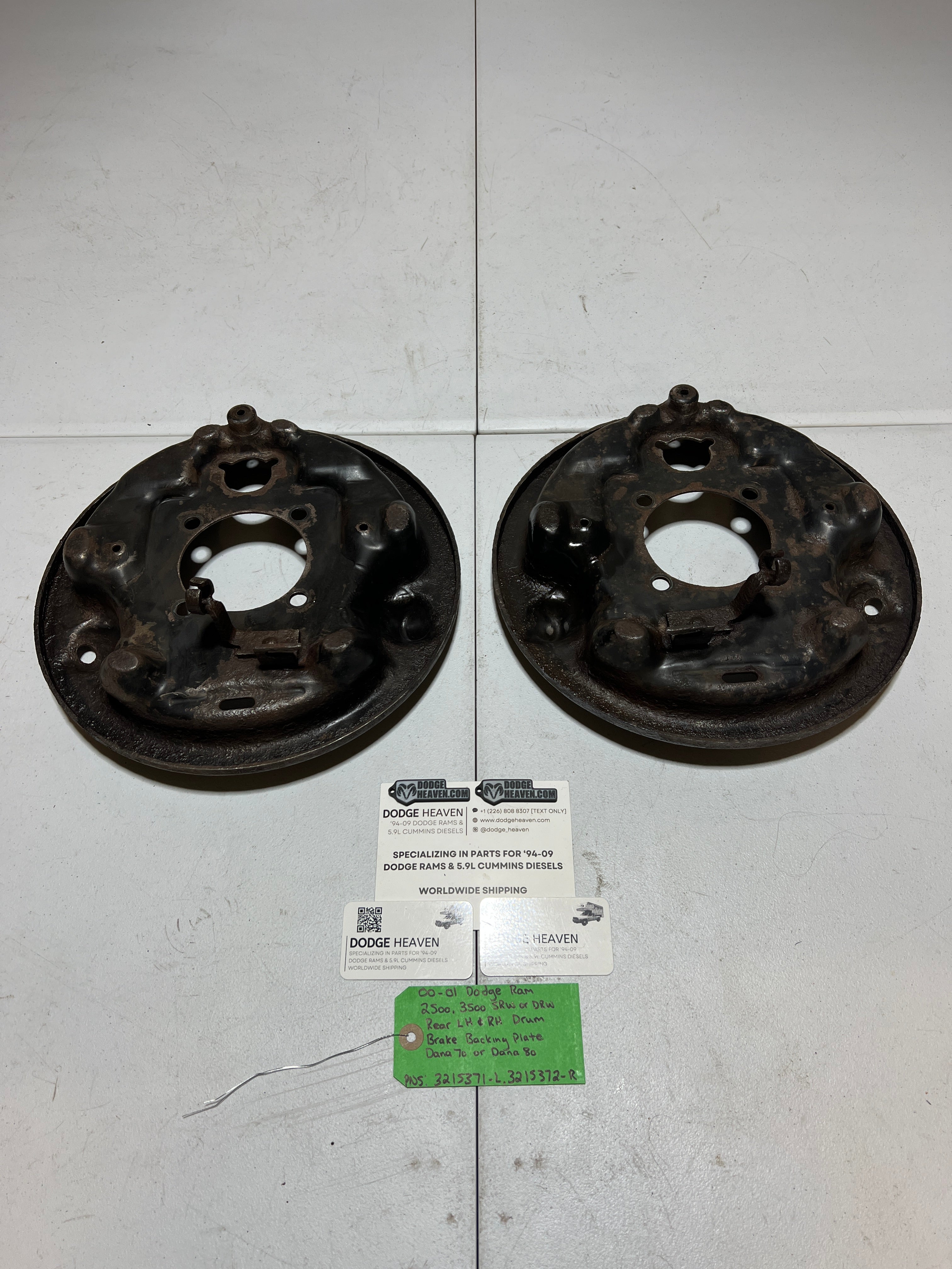 2000-2001 Dodge Ram 2500 3500 Rear LH & RH Drum Brake Backing Plates