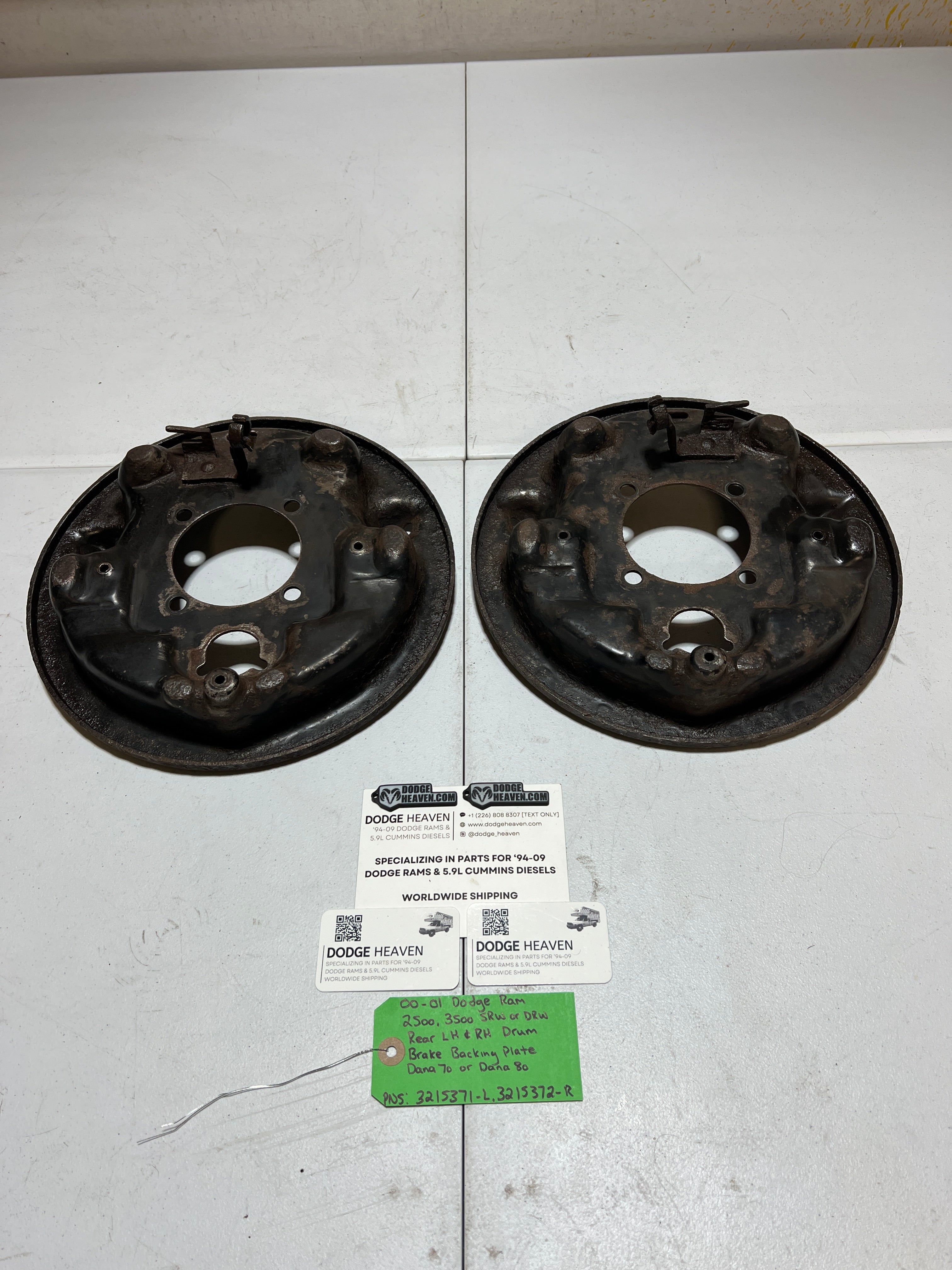 2000-2001 Dodge Ram 2500 3500 Rear LH & RH Drum Brake Backing Plates