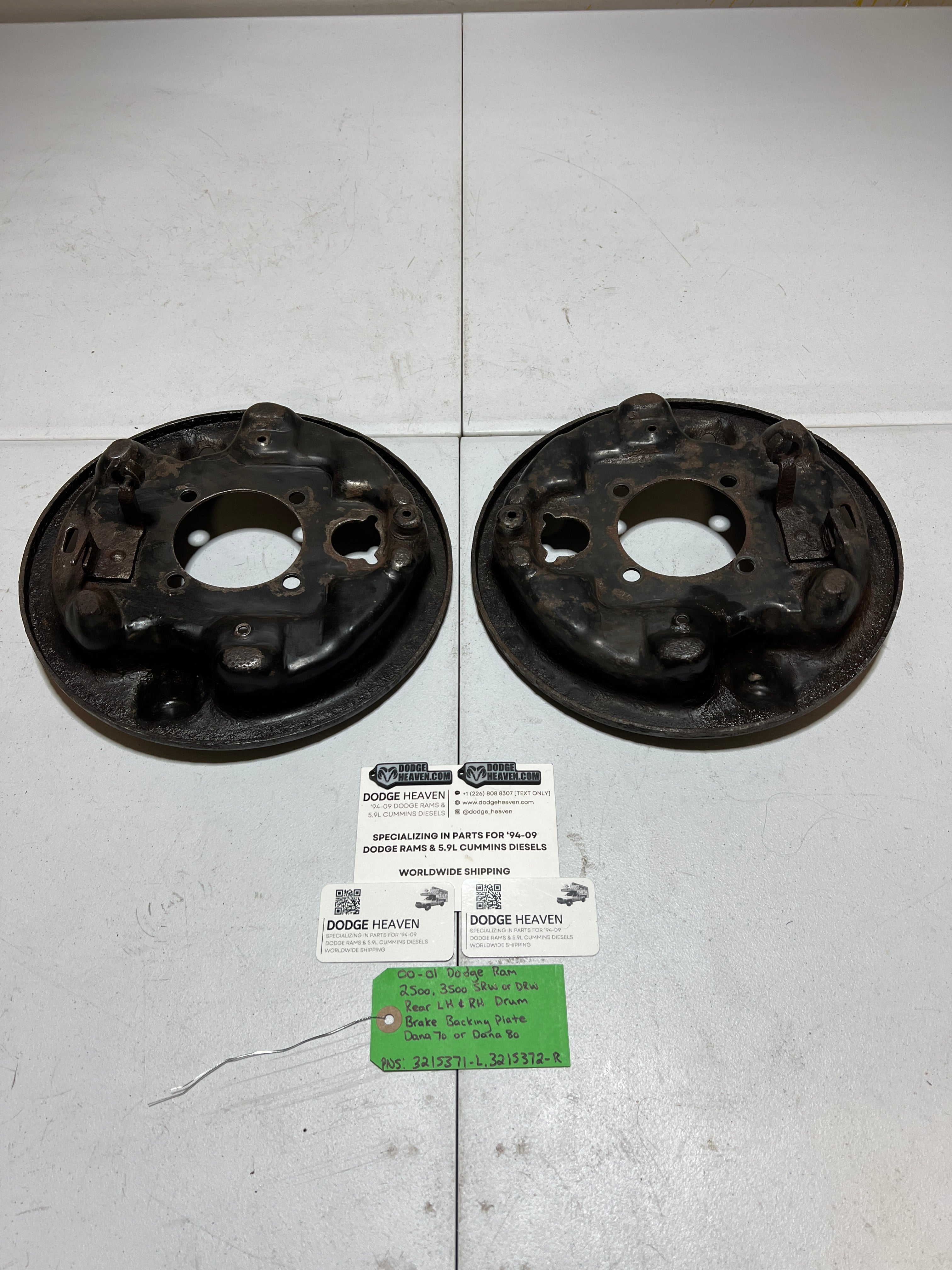 2000-2001 Dodge Ram 2500 3500 Rear LH & RH Drum Brake Backing Plates