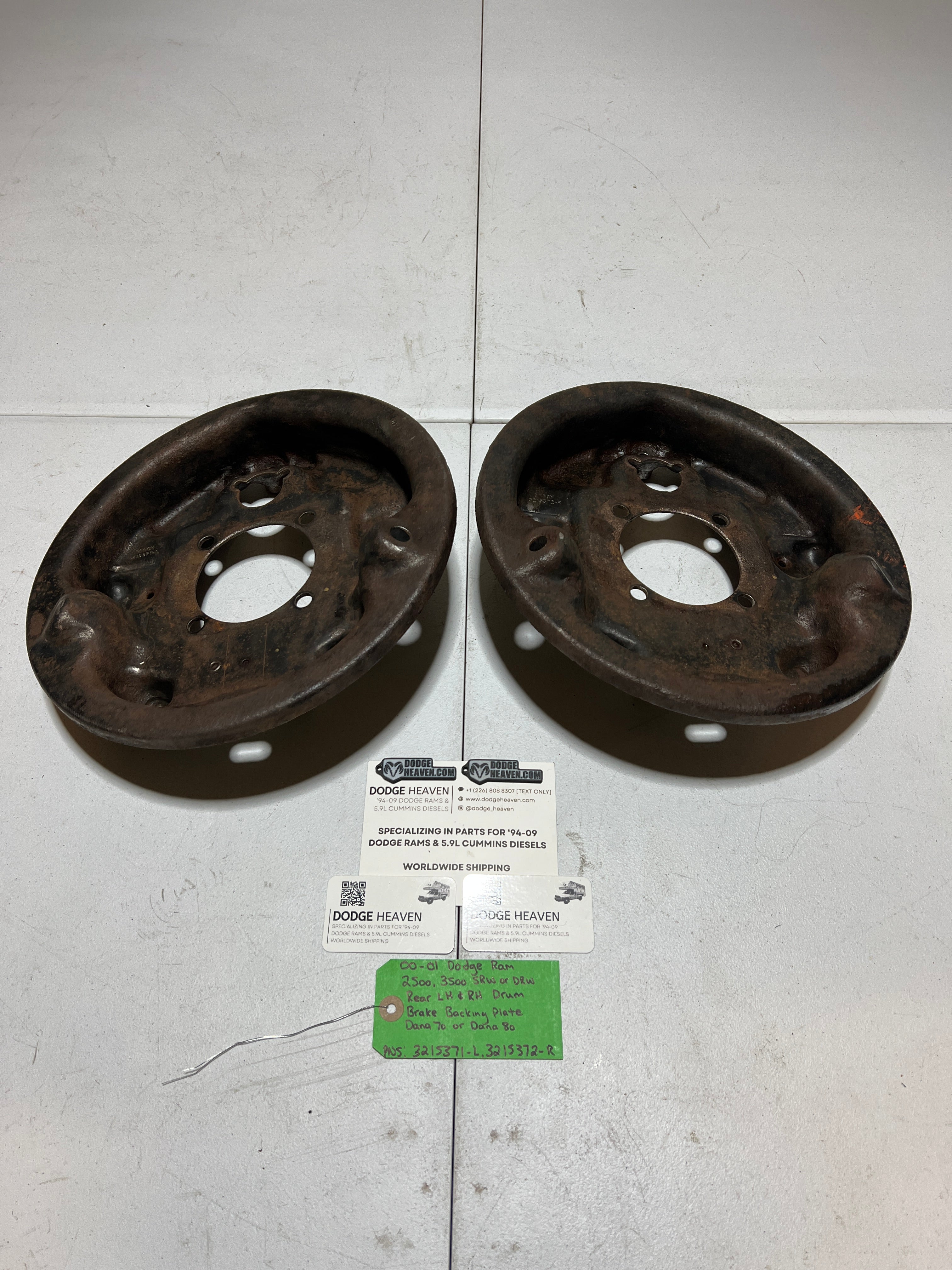2000-2001 Dodge Ram 2500 3500 Rear LH & RH Drum Brake Backing Plates