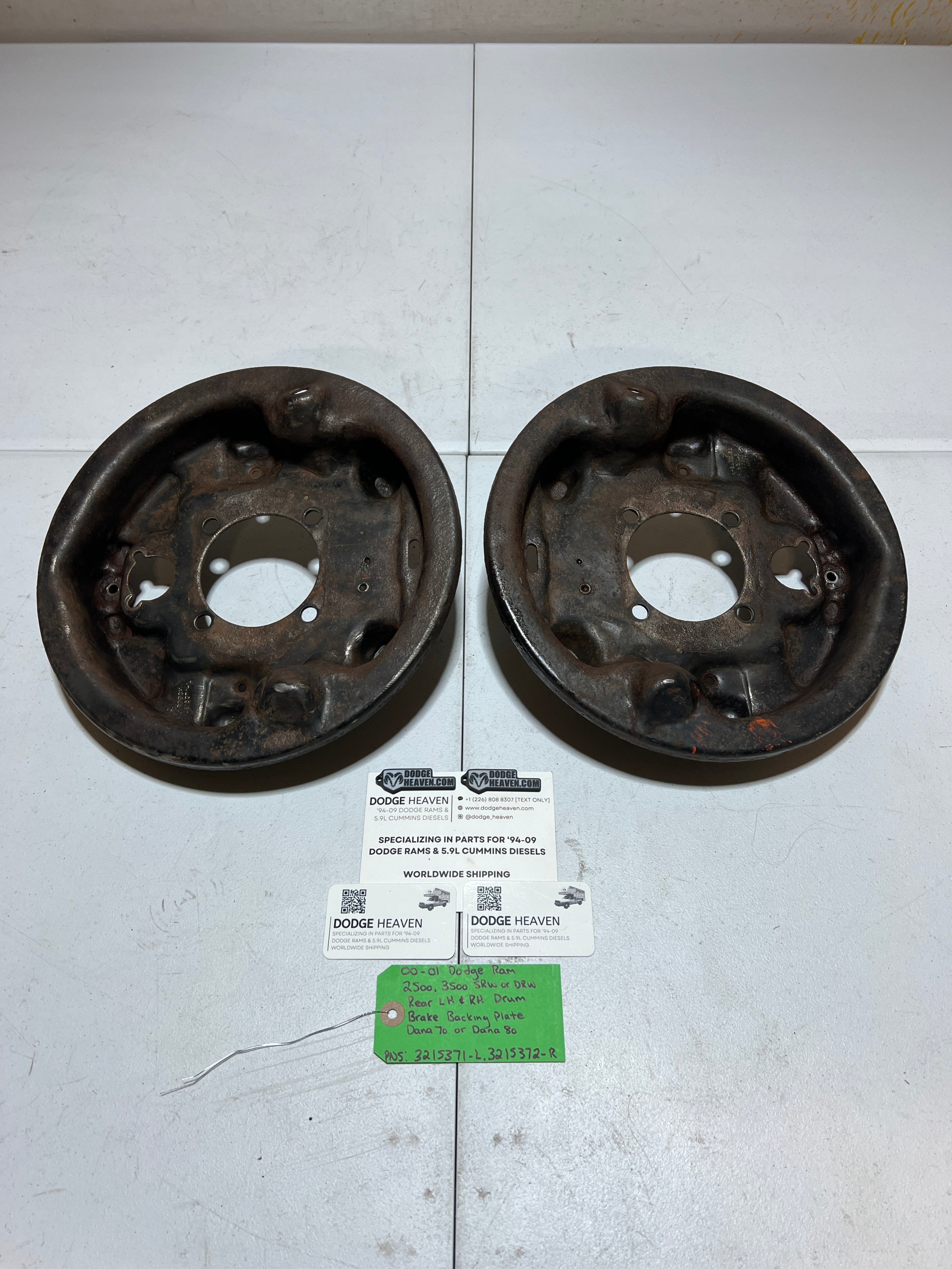 2000-2001 Dodge Ram 2500 3500 Rear LH & RH Drum Brake Backing Plates