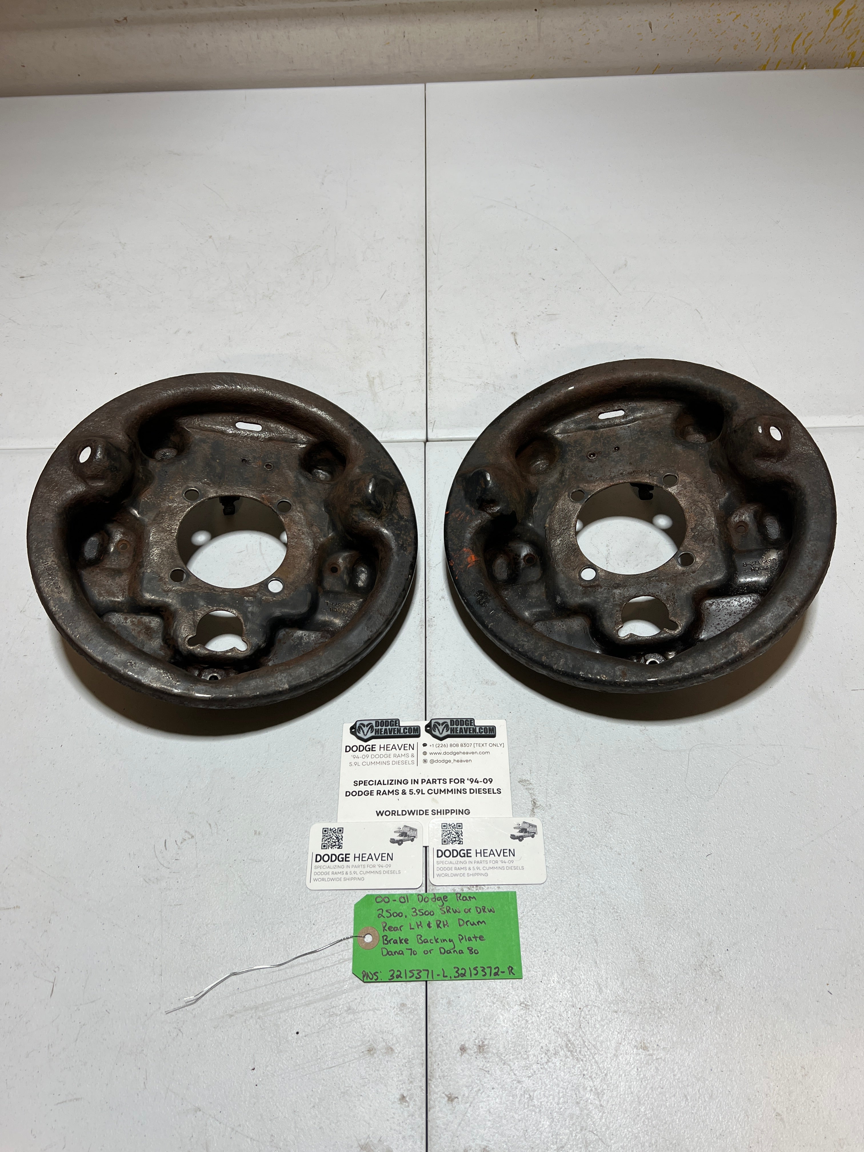 2000-2001 Dodge Ram 2500 3500 Rear LH & RH Drum Brake Backing Plates